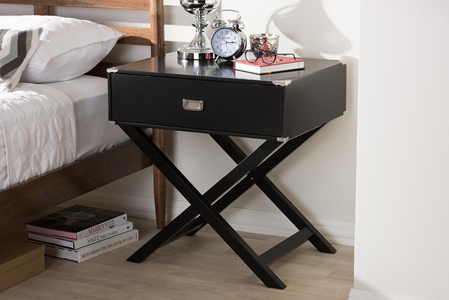 Baxton Studio Curtice Modern And Contemporary Black 1-Drawer Wooden Bedside Table