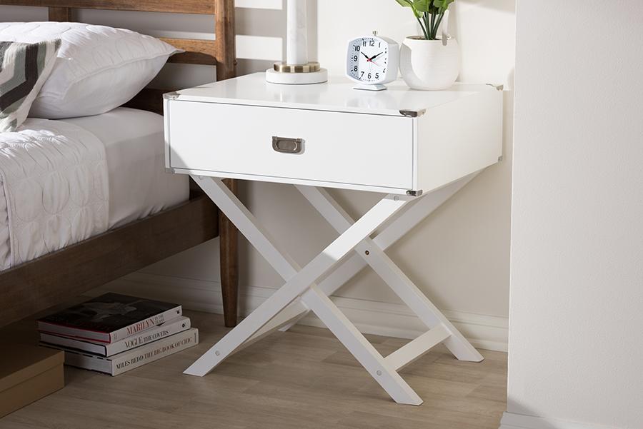 Baxton Studio Curtice Modern And Contemporary White 1-Drawer Wooden Bedside Table