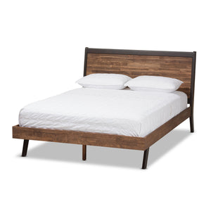 Baxton Studio Selena Mid-Century Modern Brown Wood Queen Size Platform Bed