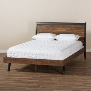 Baxton Studio Selena Mid-Century Modern Brown Wood Queen Size Platform Bed