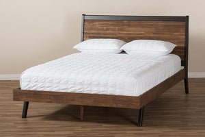 Baxton Studio Selena Mid-Century Modern Brown Wood Queen Size Platform Bed