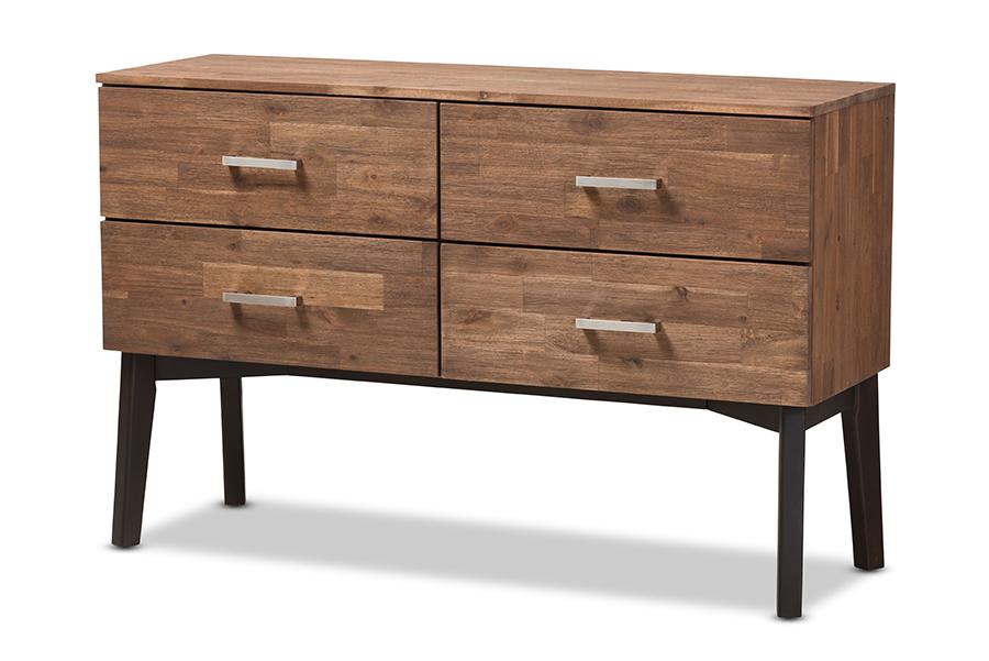 Baxton Studio Selena Mid-Century Modern Brown Wood 4-Drawer Dresser