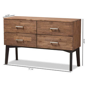 Baxton Studio Selena Mid-Century Modern Brown Wood 4-Drawer Dresser