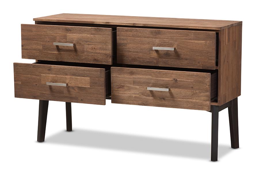 Baxton Studio Selena Mid-Century Modern Brown Wood 4-Drawer Dresser