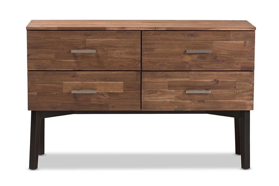 Baxton Studio Selena Mid-Century Modern Brown Wood 4-Drawer Dresser