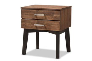 Baxton Studio Selena Mid-Century Modern Brown Wood 2-Drawer Nightstand