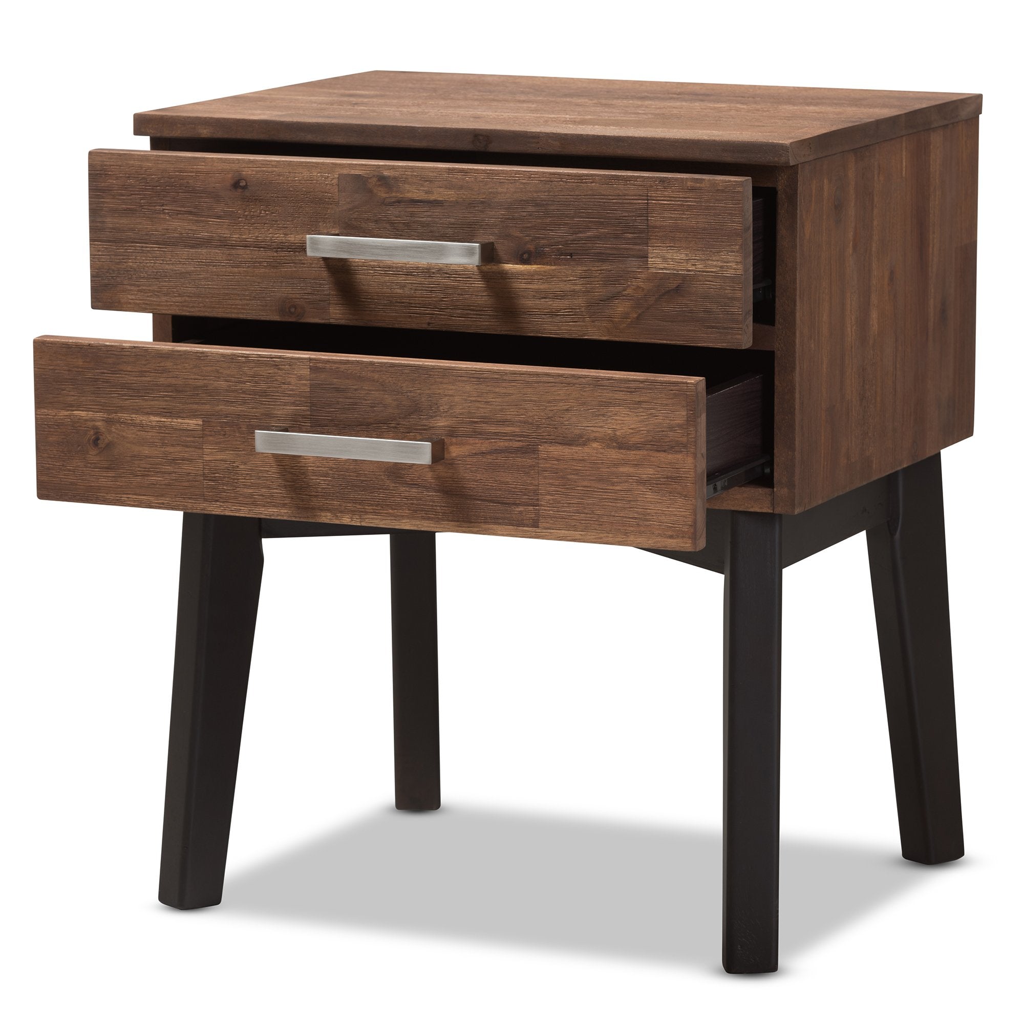 Baxton Studio Selena Mid-Century Modern Brown Wood 2-Drawer Nightstand