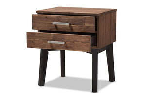 Baxton Studio Selena Mid-Century Modern Brown Wood 2-Drawer Nightstand