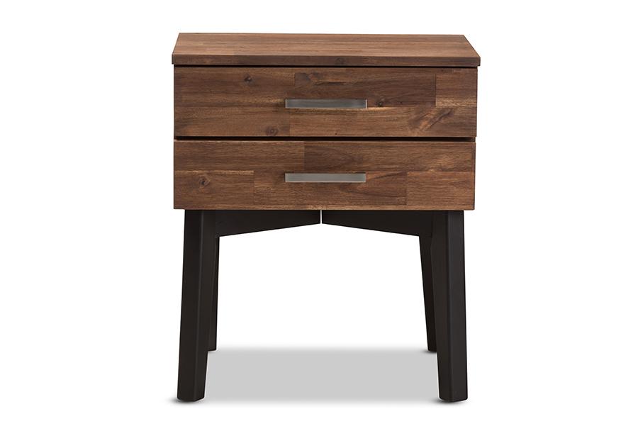 Baxton Studio Selena Mid-Century Modern Brown Wood 2-Drawer Nightstand