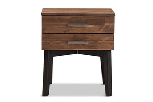 Baxton Studio Selena Mid-Century Modern Brown Wood 2-Drawer Nightstand