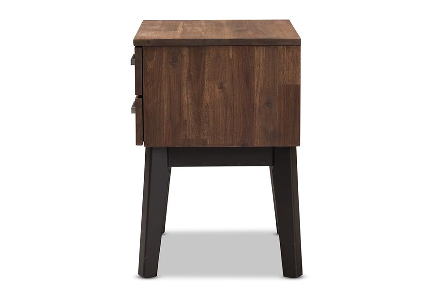 Baxton Studio Selena Mid-Century Modern Brown Wood 2-Drawer Nightstand