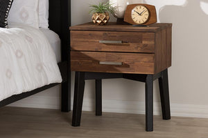 Baxton Studio Selena Mid-Century Modern Brown Wood 2-Drawer Nightstand