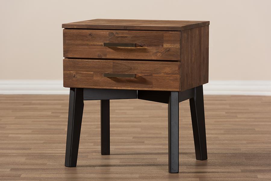 Baxton Studio Selena Mid-Century Modern Brown Wood 2-Drawer Nightstand