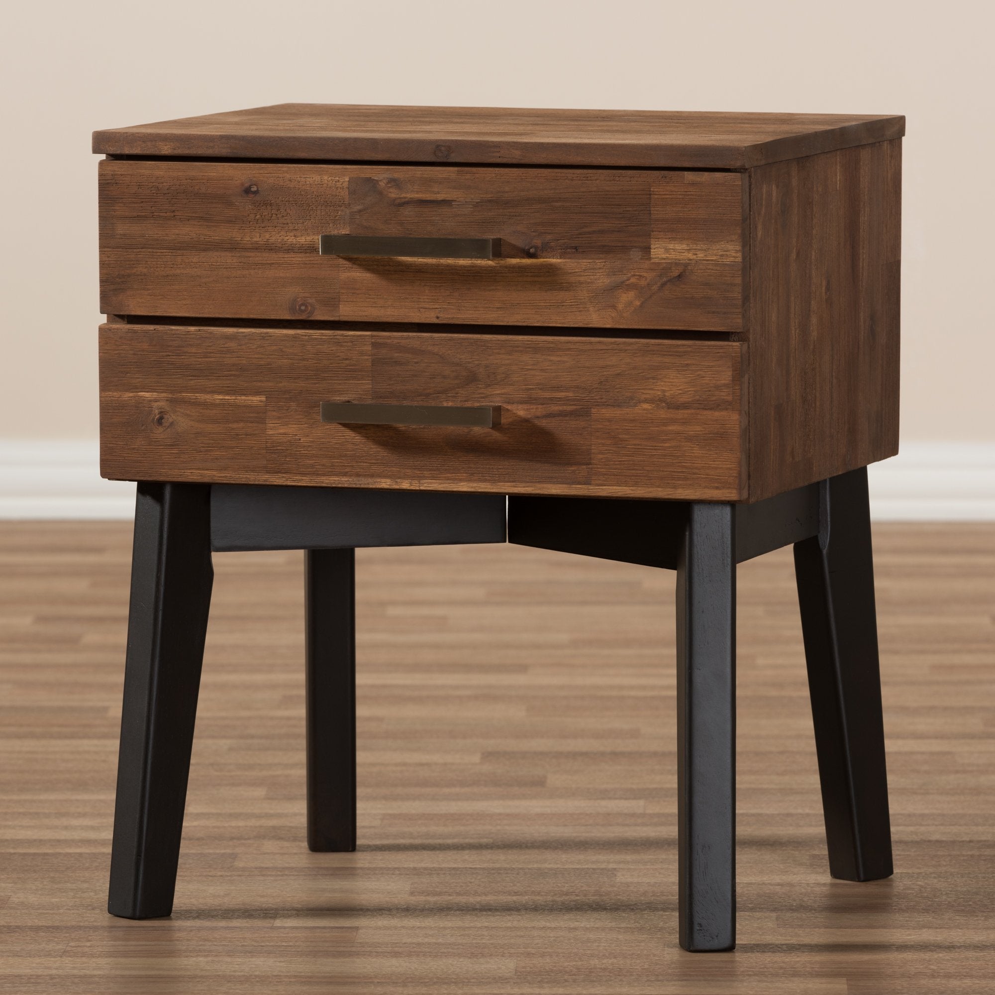 Baxton Studio Selena Mid-Century Modern Brown Wood 2-Drawer Nightstand