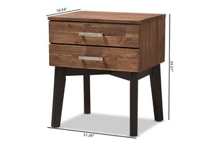 Baxton Studio Selena Mid-Century Modern Brown Wood 2-Drawer Nightstand