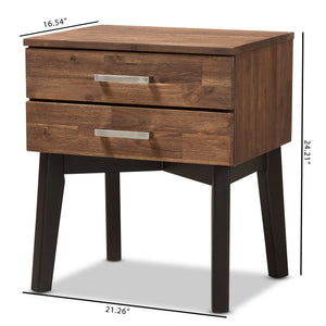 Baxton Studio Selena Mid-Century Modern Brown Wood 2-Drawer Nightstand