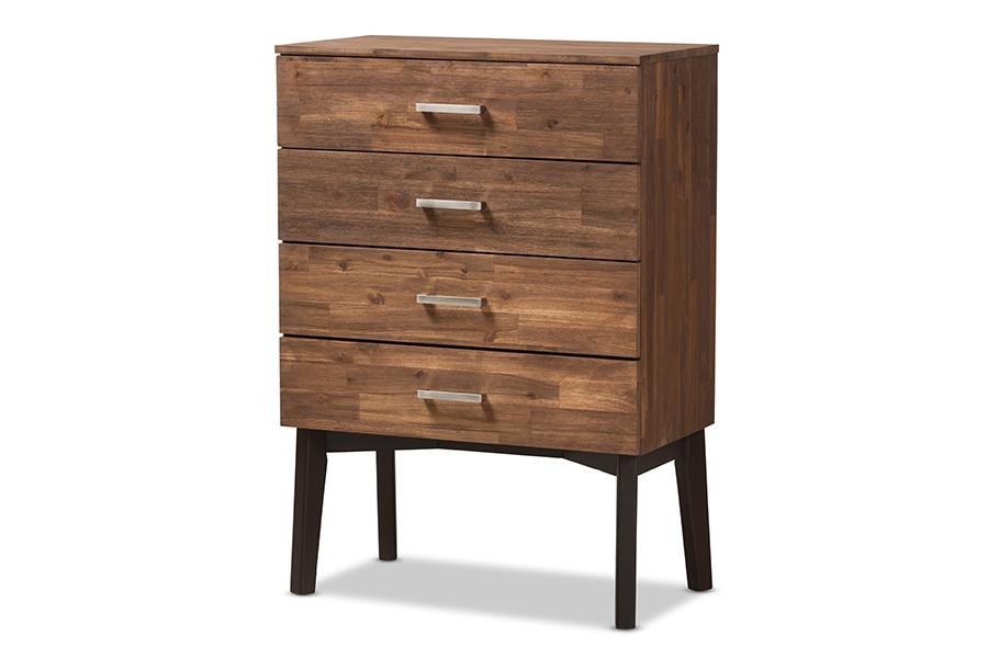 Baxton Studio Selena Mid-Century Modern Brown Wood 4-Drawer Chest