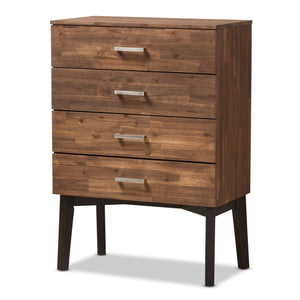 Baxton Studio Selena Mid-Century Modern Brown Wood 4-Drawer Chest