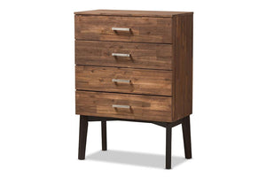 Baxton Studio Selena Mid-Century Modern Brown Wood 4-Drawer Chest