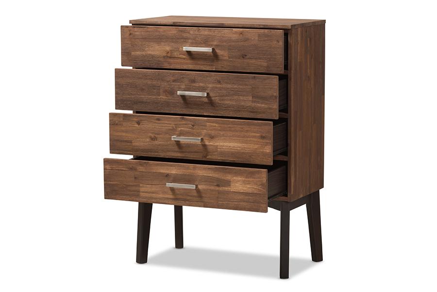 Baxton Studio Selena Mid-Century Modern Brown Wood 4-Drawer Chest