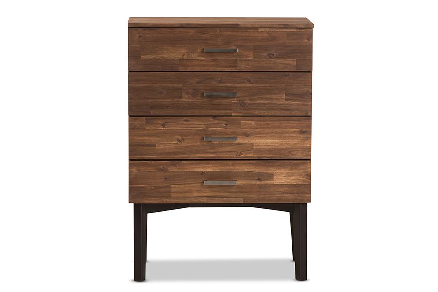 Baxton Studio Selena Mid-Century Modern Brown Wood 4-Drawer Chest