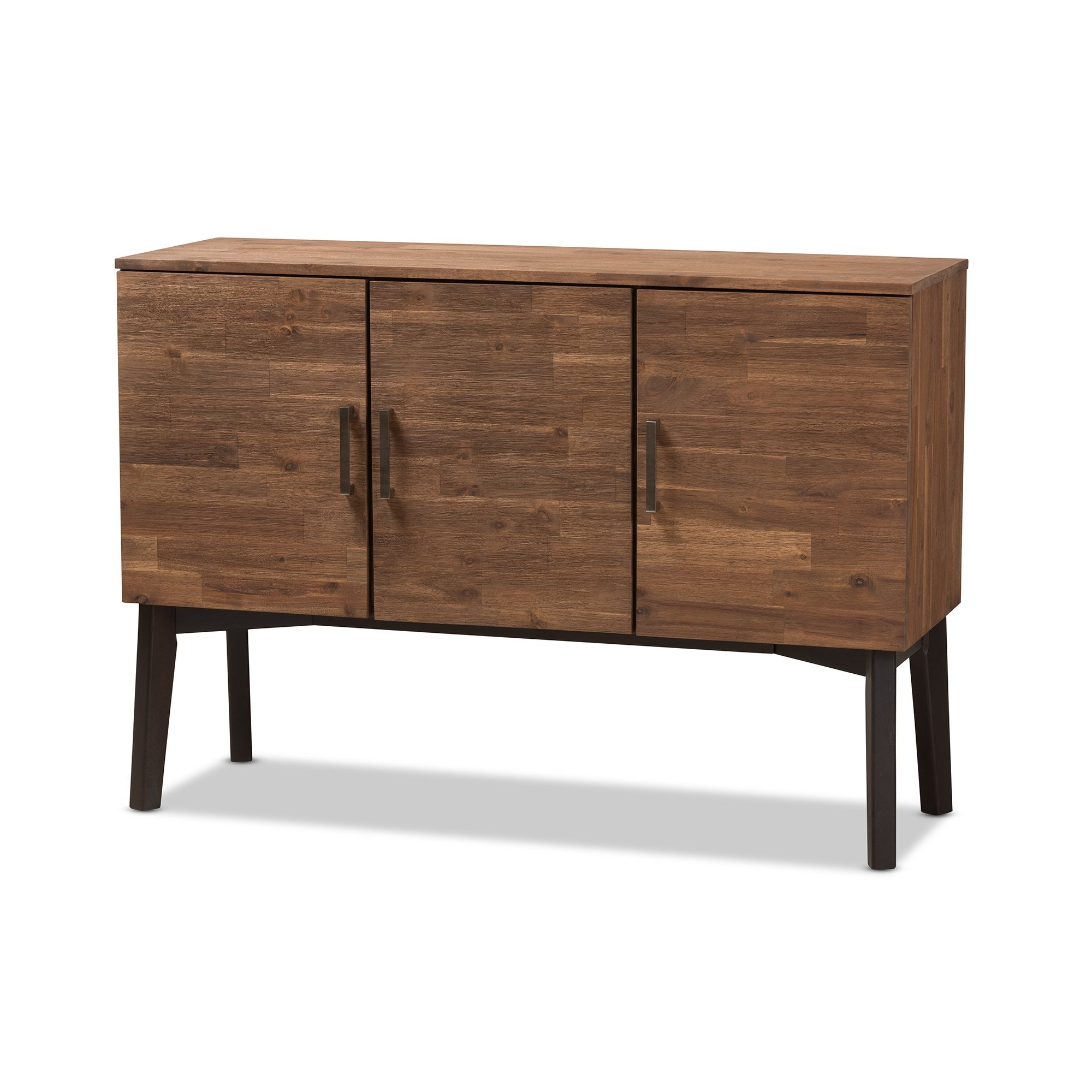 Baxton Studio Selena Mid-Century Modern Brown Wood 3-Door Sideboard Buffet