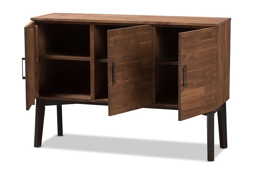 Baxton Studio Selena Mid-Century Modern Brown Wood 3-Door Sideboard Buffet