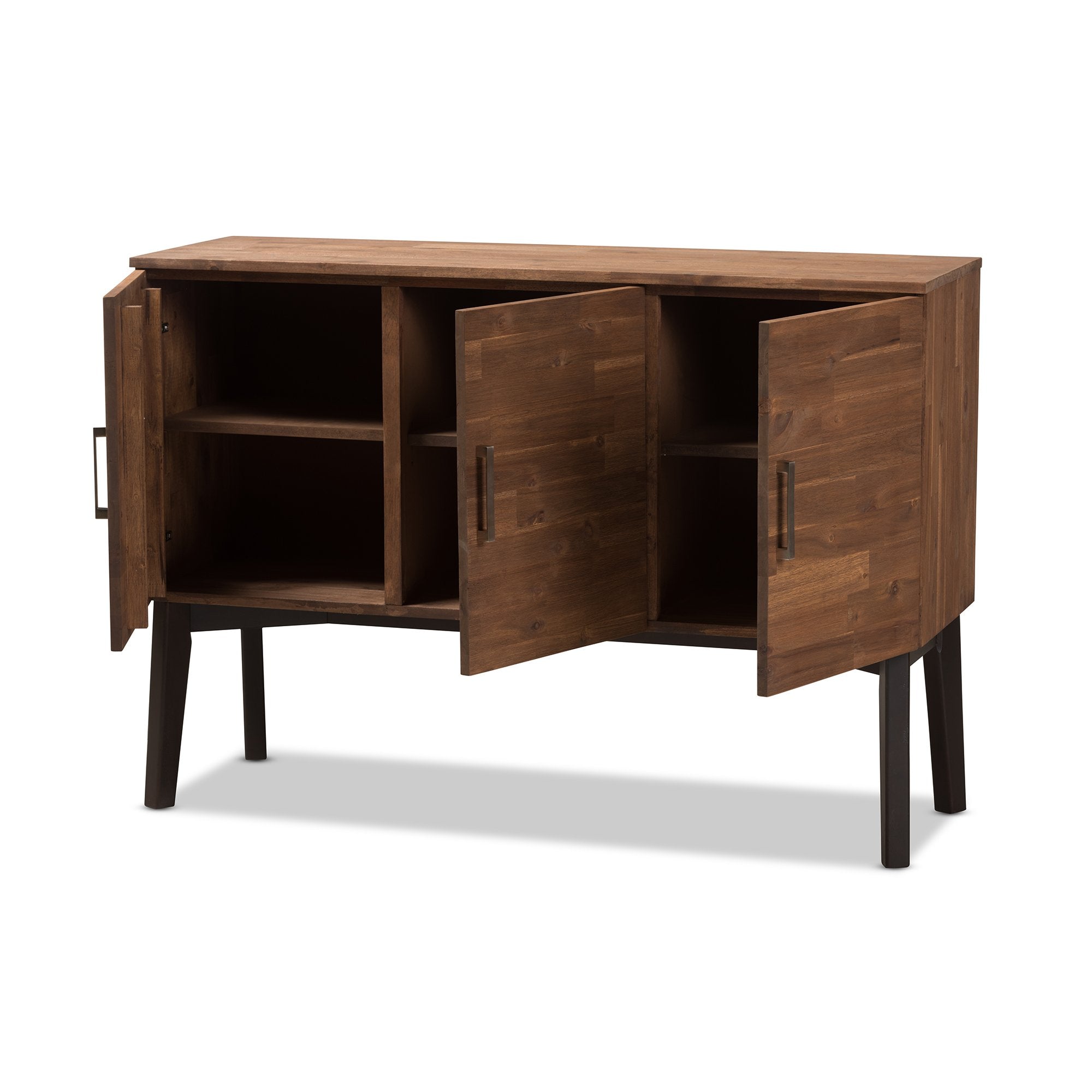 Baxton Studio Selena Mid-Century Modern Brown Wood 3-Door Sideboard Buffet