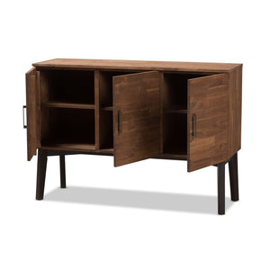 Baxton Studio Selena Mid-Century Modern Brown Wood 3-Door Sideboard Buffet