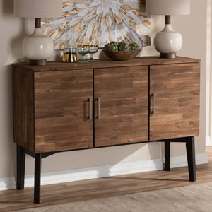 Baxton Studio Selena Mid-Century Modern Brown Wood 3-Door Sideboard Buffet