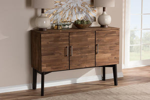 Baxton Studio Selena Mid-Century Modern Brown Wood 3-Door Sideboard Buffet