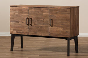 Baxton Studio Selena Mid-Century Modern Brown Wood 3-Door Sideboard Buffet