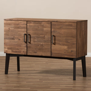 Baxton Studio Selena Mid-Century Modern Brown Wood 3-Door Sideboard Buffet