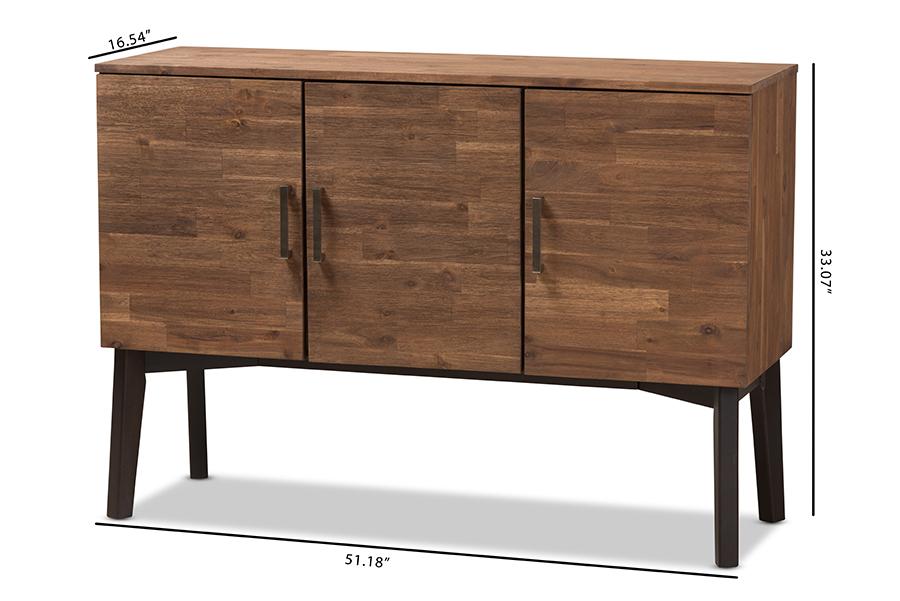 Baxton Studio Selena Mid-Century Modern Brown Wood 3-Door Sideboard Buffet