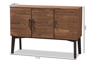 Baxton Studio Selena Mid-Century Modern Brown Wood 3-Door Sideboard Buffet