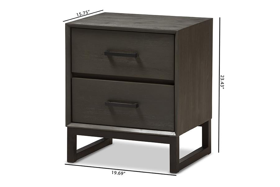 Baxton Studio Parris Rustic Grey Wood and Black Metal 2-Drawer Nightstand