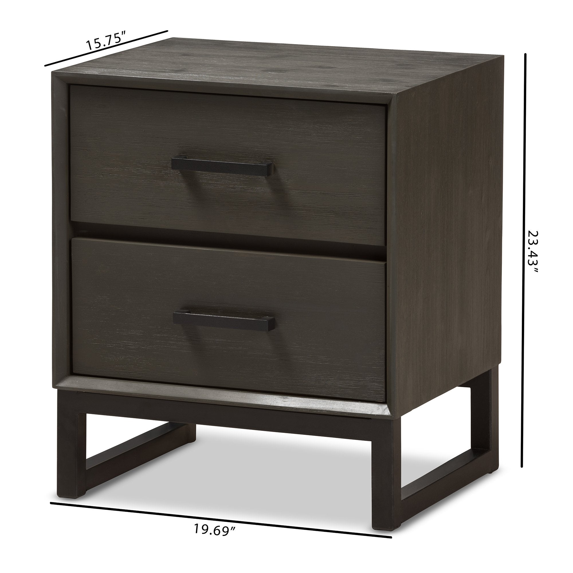 Baxton Studio Parris Rustic Grey Wood and Black Metal 2-Drawer Nightstand