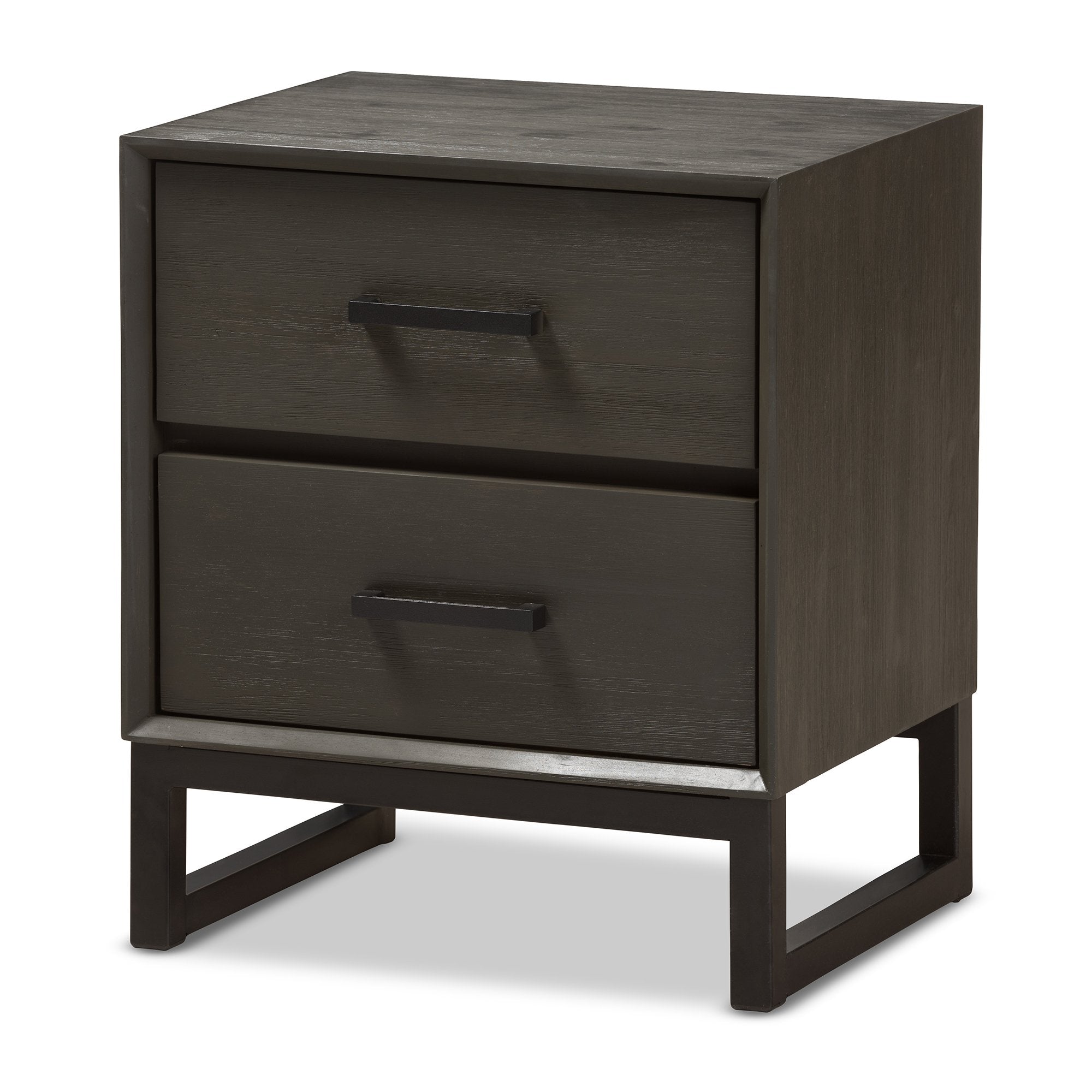 Baxton Studio Parris Rustic Grey Wood and Black Metal 2-Drawer Nightstand