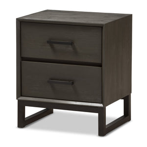 Baxton Studio Parris Rustic Grey Wood and Black Metal 2-Drawer Nightstand