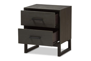 Baxton Studio Parris Rustic Grey Wood and Black Metal 2-Drawer Nightstand