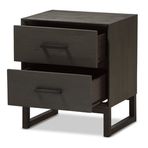 Baxton Studio Parris Rustic Grey Wood and Black Metal 2-Drawer Nightstand