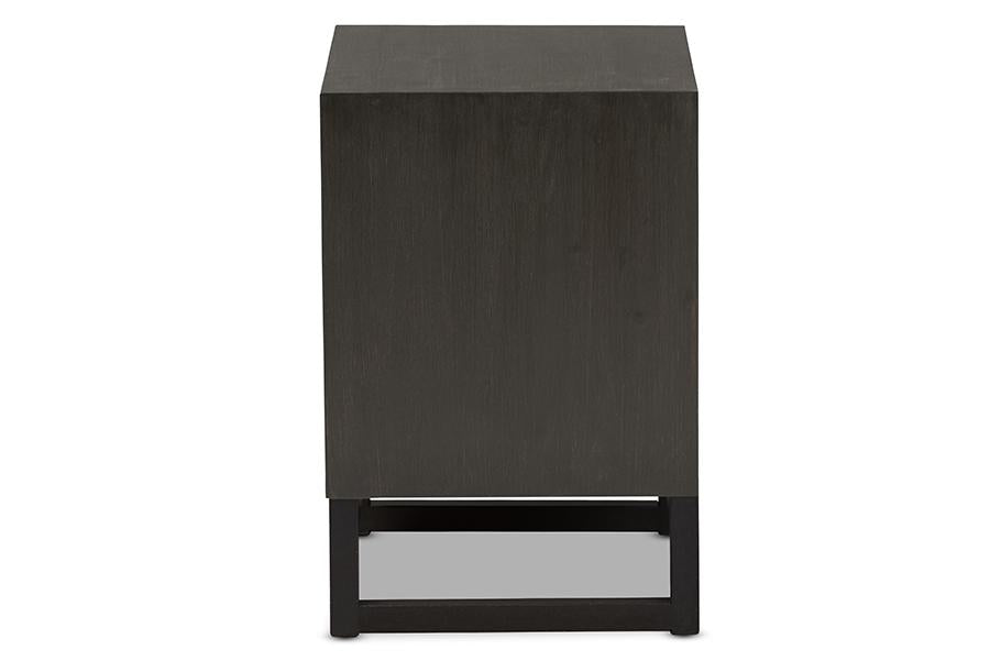 Baxton Studio Parris Rustic Grey Wood and Black Metal 2-Drawer Nightstand