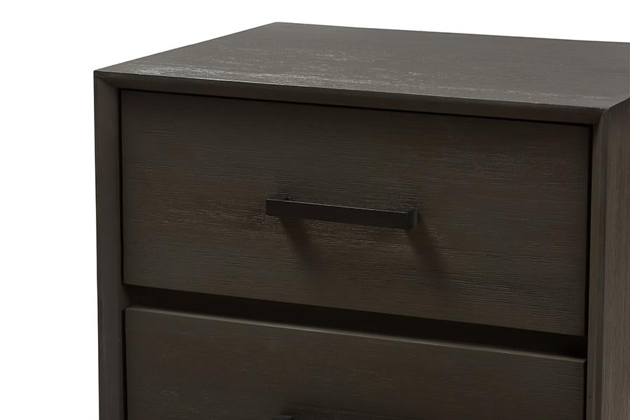 Baxton Studio Parris Rustic Grey Wood and Black Metal 2-Drawer Nightstand