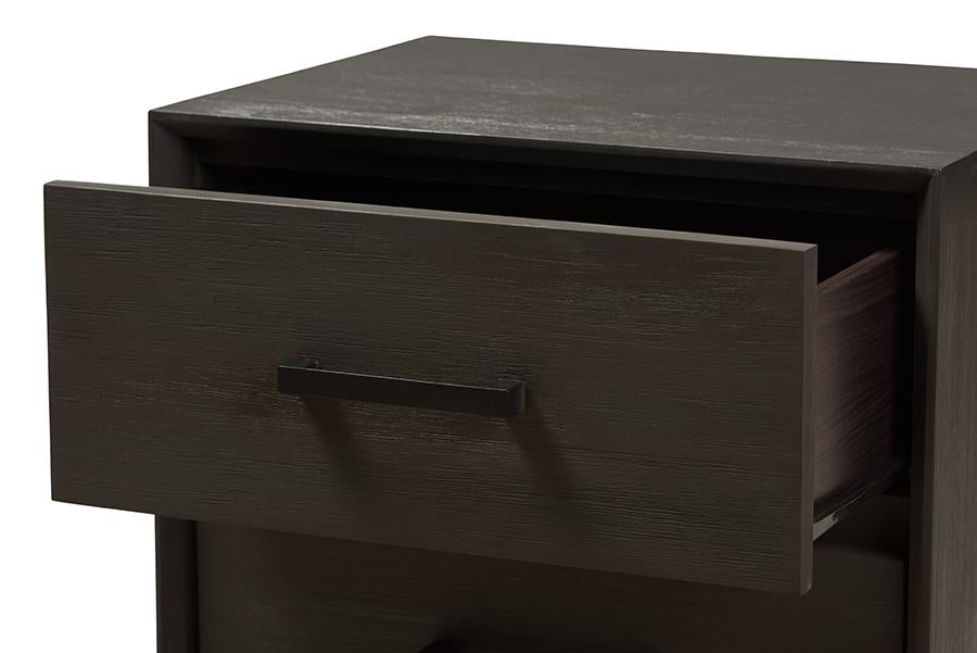 Baxton Studio Parris Rustic Grey Wood and Black Metal 2-Drawer Nightstand