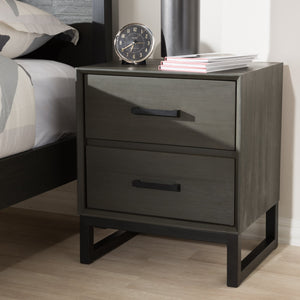 Baxton Studio Parris Rustic Grey Wood and Black Metal 2-Drawer Nightstand