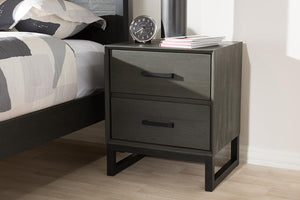 Baxton Studio Parris Rustic Grey Wood and Black Metal 2-Drawer Nightstand