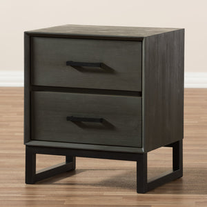 Baxton Studio Parris Rustic Grey Wood and Black Metal 2-Drawer Nightstand