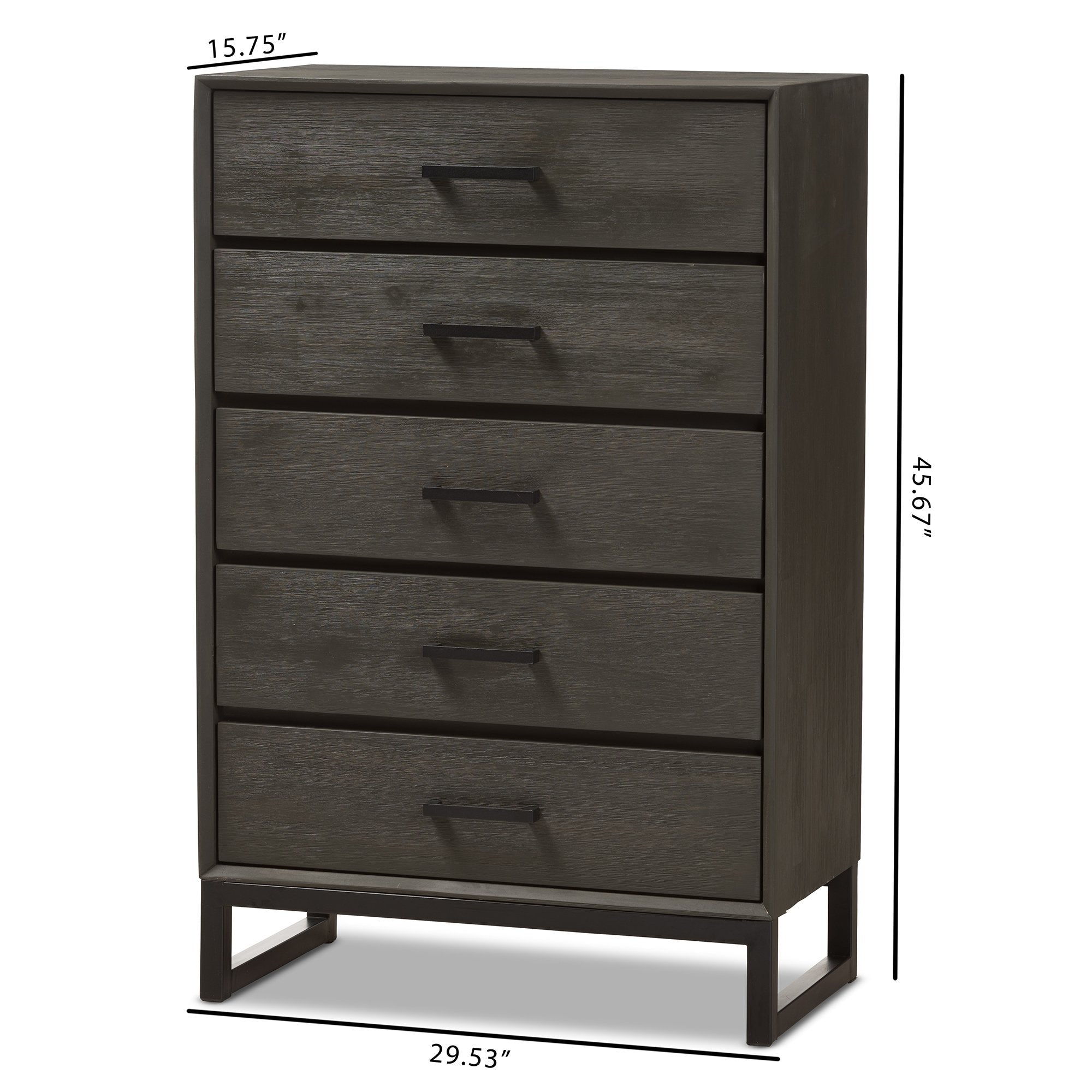 Baxton Studio Parris Rustic Grey Wood and Black Metal 5-Drawer Chest