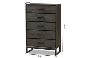 Baxton Studio Parris Rustic Grey Wood and Black Metal 5-Drawer Chest