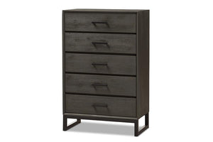 Baxton Studio Parris Rustic Grey Wood and Black Metal 5-Drawer Chest